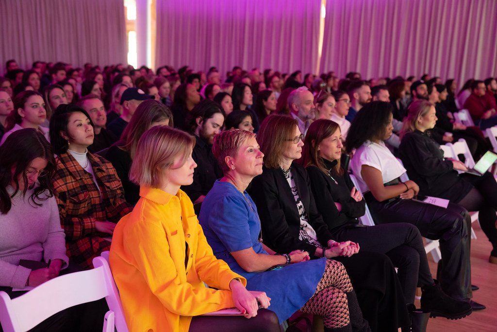 Professionals networking at a corporate event